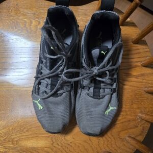 Puma Men’s Gray Mesh Athletic Sneakers with Lime Accent